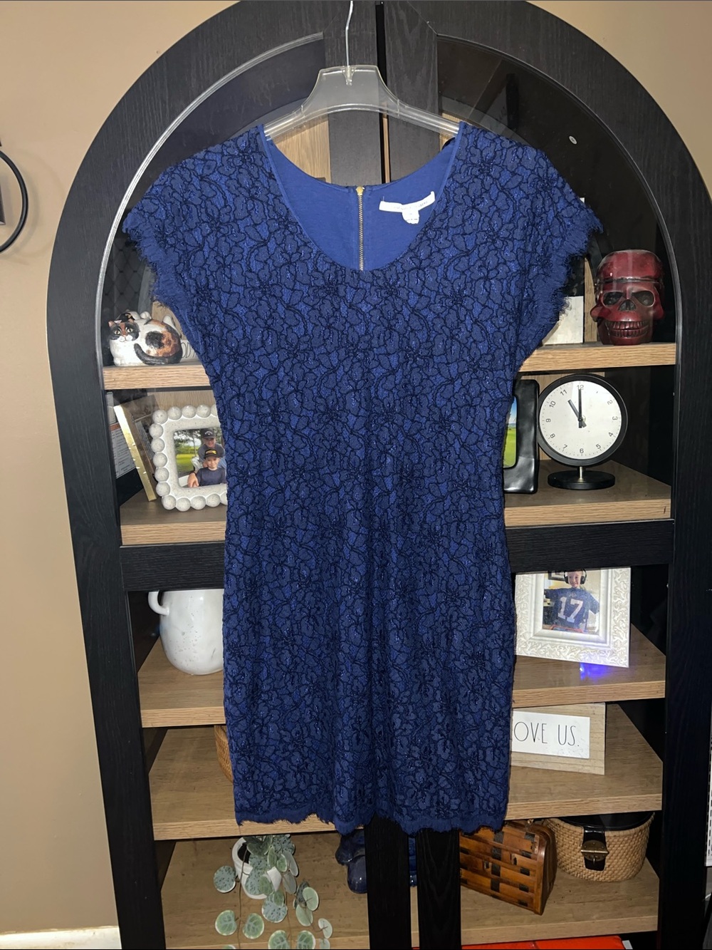 Diane Von Furstenberg Navy Lace Short-Sleeve Mini Dress 10
